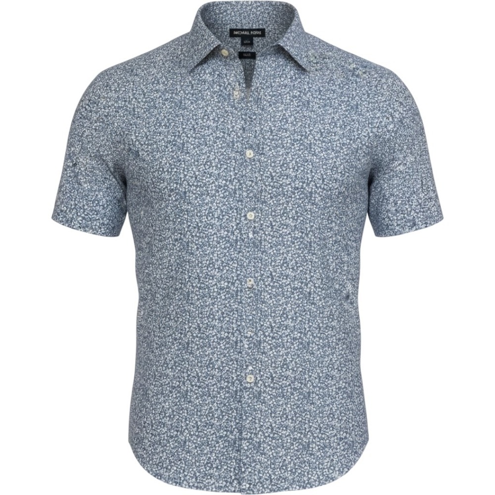 Michael Kors Shirt Mens Medium Blue Floral Slim Fit Short Sleeve Button Down